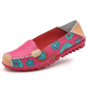 Floral Print Color Matching Soft Comfortable Slip On Flat Shoes