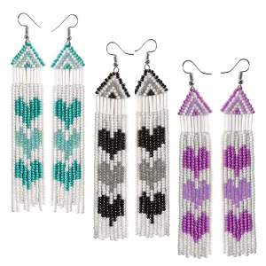 Beaded Heart Fringe Earrings