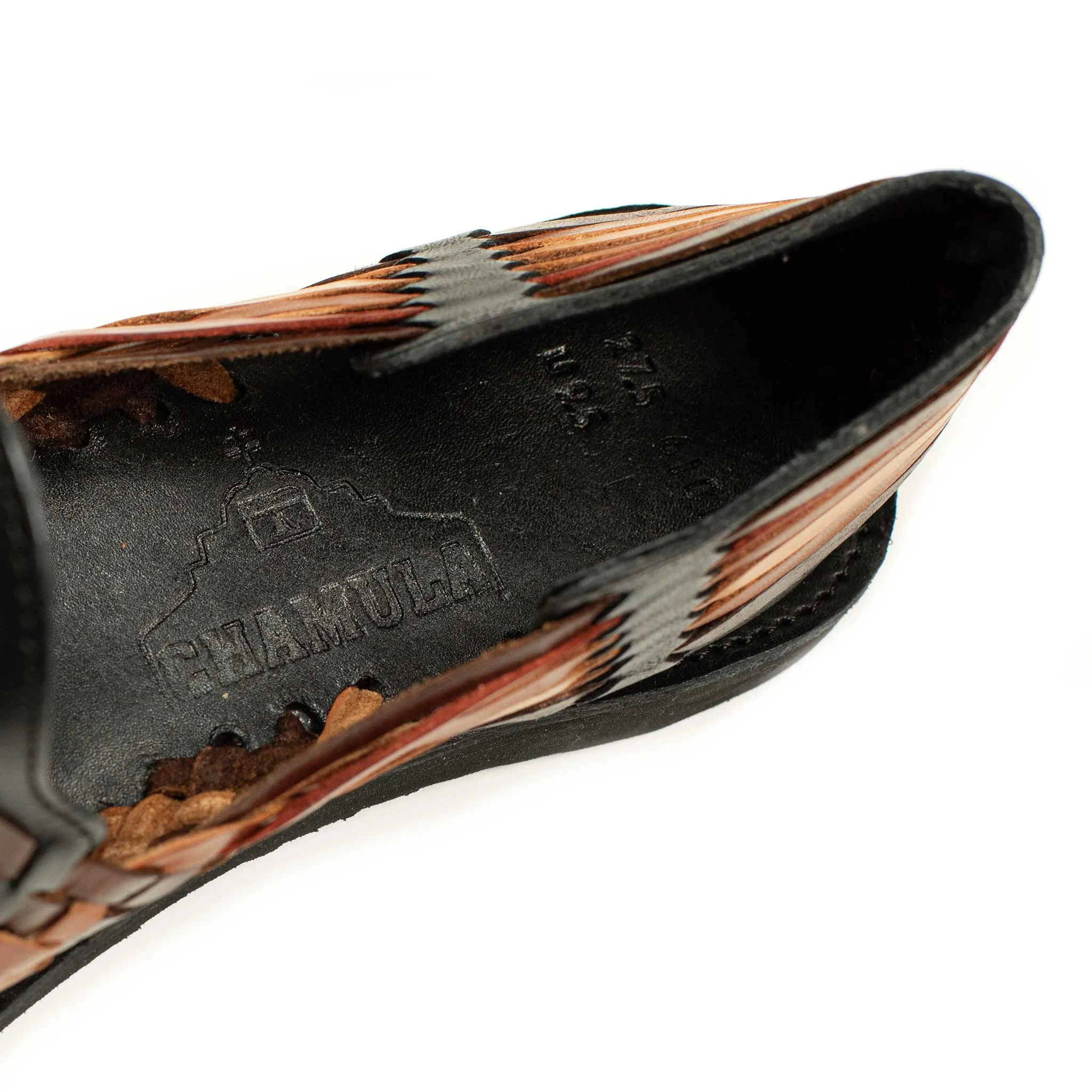 Chamula Cancun huarache in multi-brown and black leather