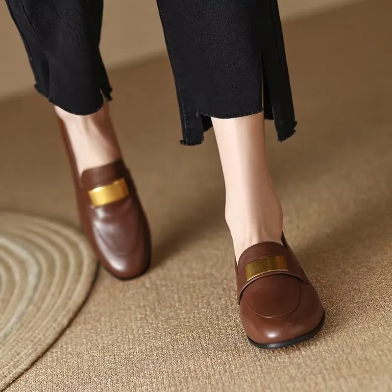 ChicLux Leather Round Toe Casual Shoes