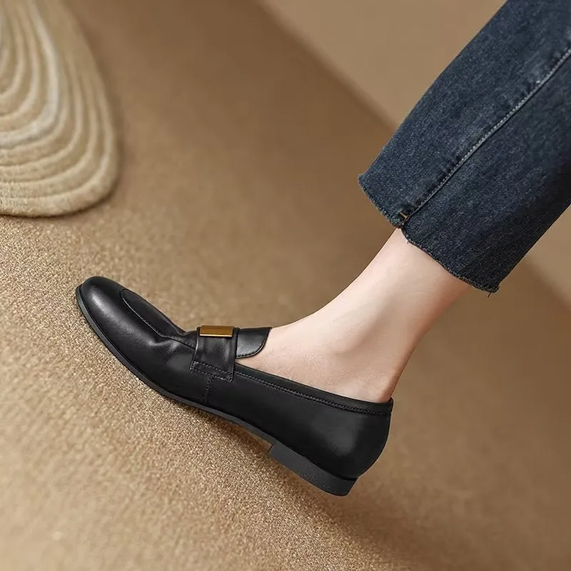 ChicLux Leather Round Toe Casual Shoes