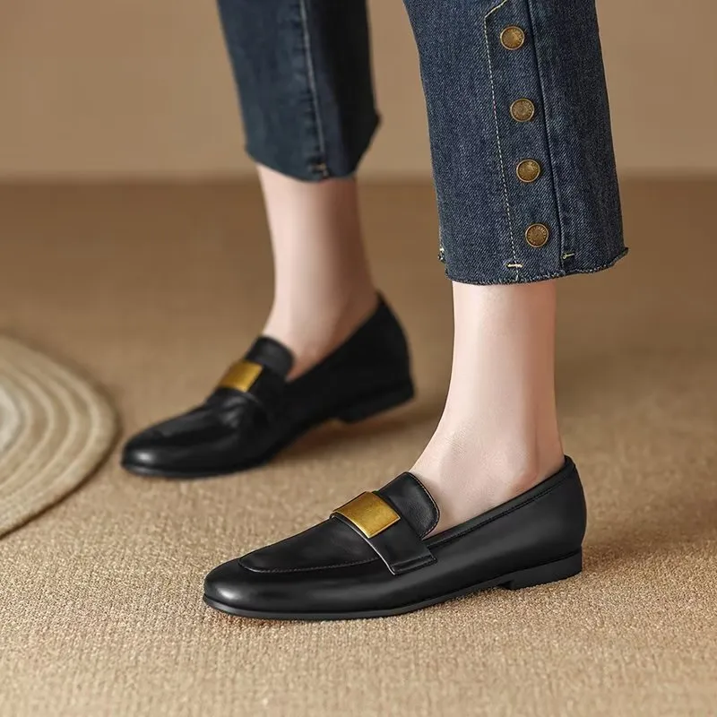 ChicLux Leather Round Toe Casual Shoes