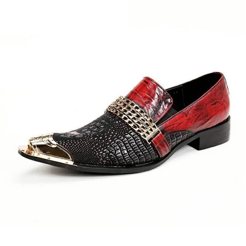 CrocoChic Genuine Leather Pointed Toe Dress Shoes