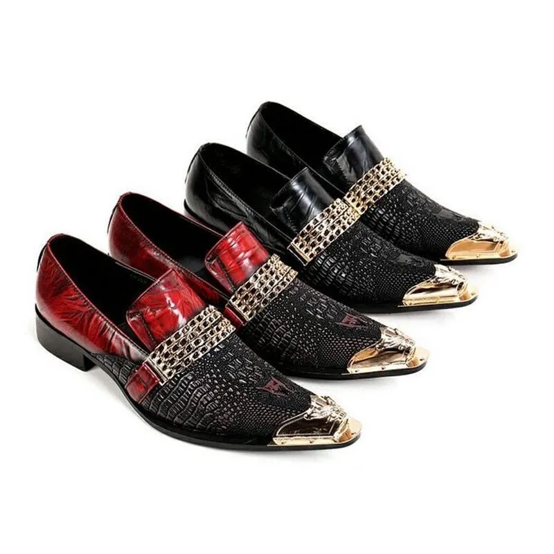 CrocoChic Genuine Leather Pointed Toe Dress Shoes