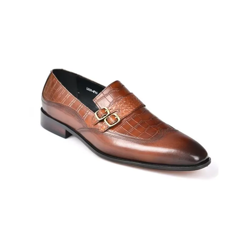 CrocoElegance Round Toe Monkstrap Dress Shoes