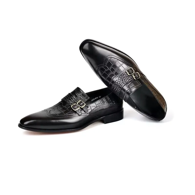 CrocoElegance Round Toe Monkstrap Dress Shoes