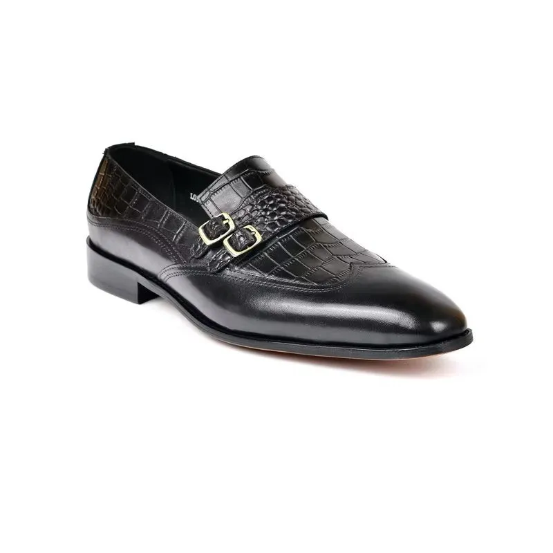 CrocoElegance Round Toe Monkstrap Dress Shoes