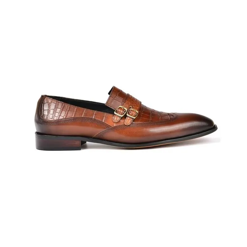 CrocoElegance Round Toe Monkstrap Dress Shoes