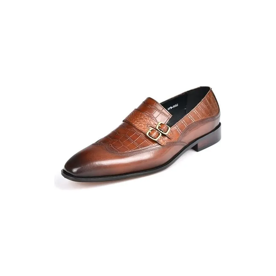 CrocoElegance Round Toe Monkstrap Dress Shoes