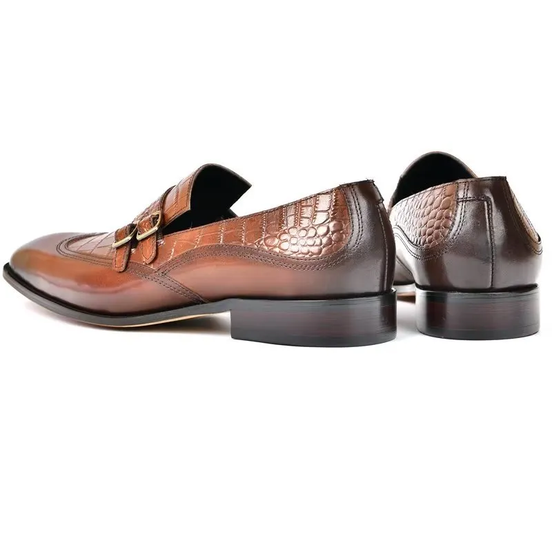 CrocoElegance Round Toe Monkstrap Dress Shoes