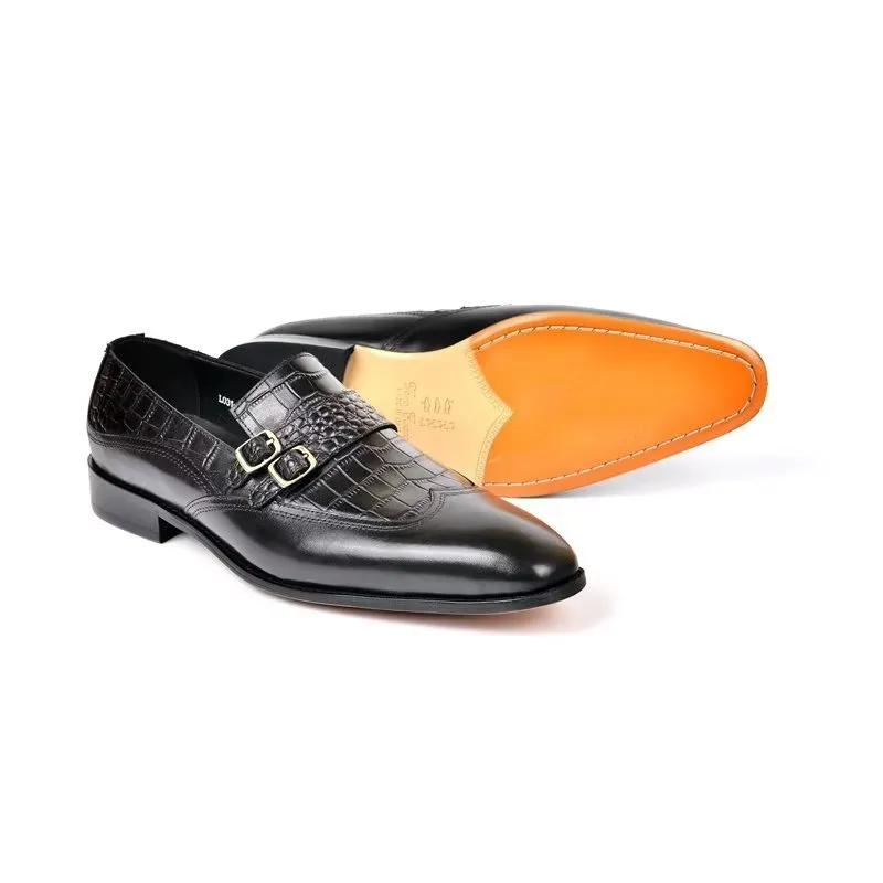 CrocoElegance Round Toe Monkstrap Dress Shoes