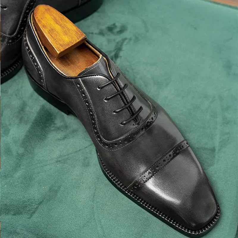 Elegant Square Toe Carved British Leather Formal Shoes