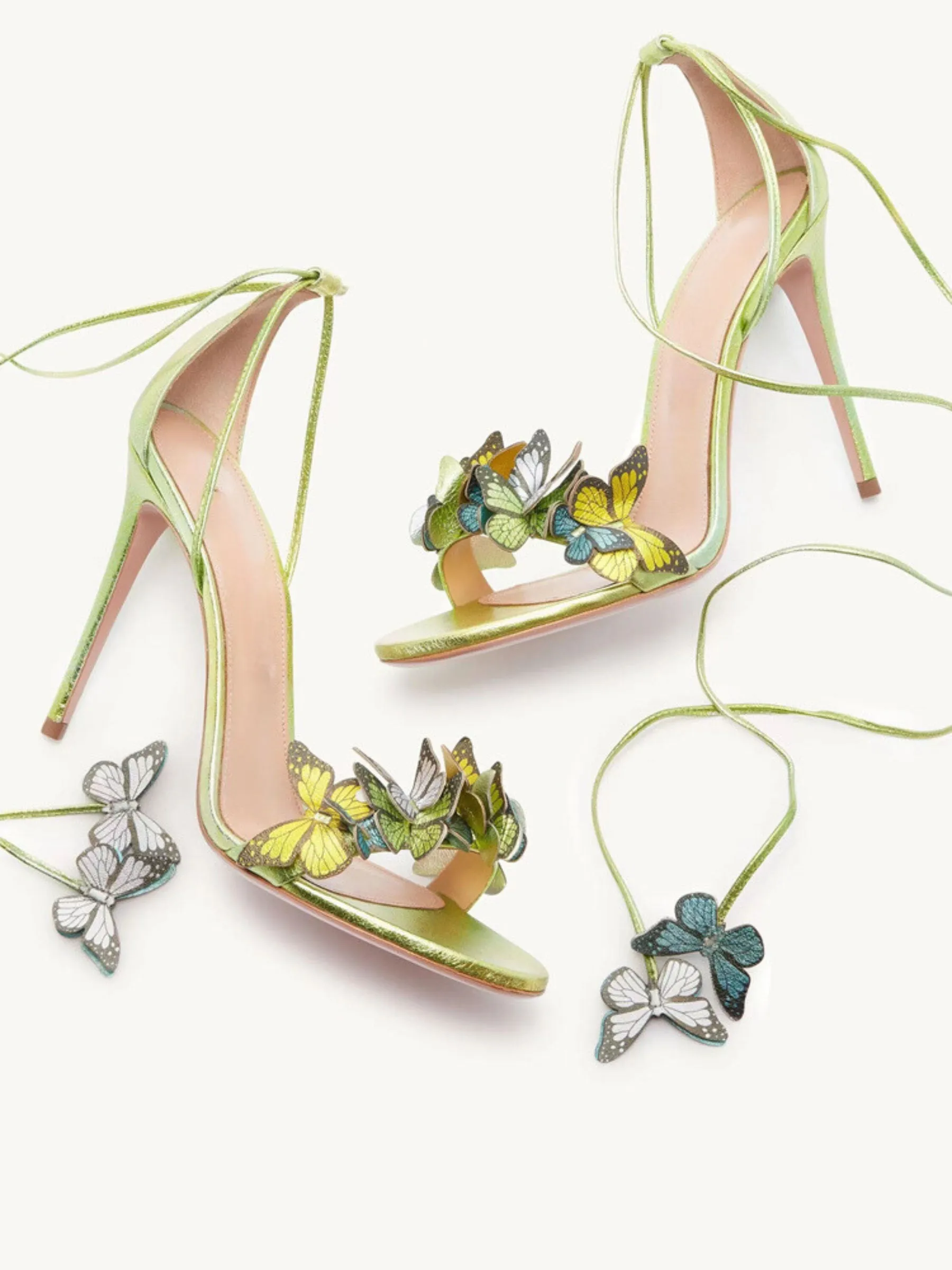 Eleina Butterfly Lace-Up Heels in Green