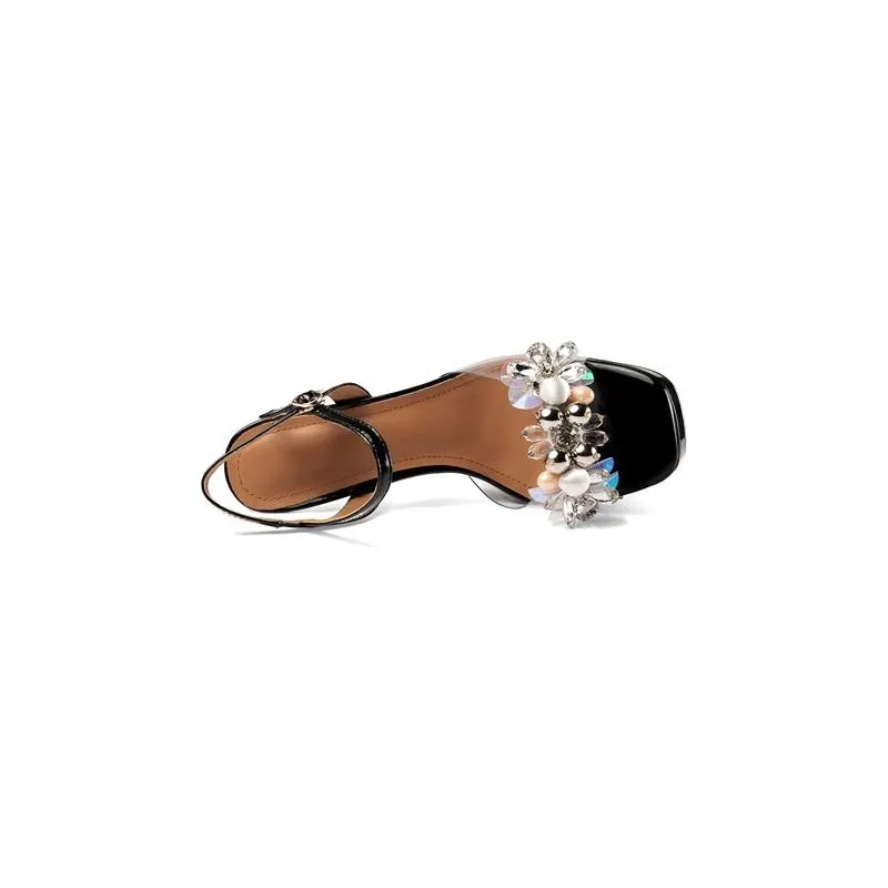 Glamorous Crystal Buckle Strap High Heel Sandals