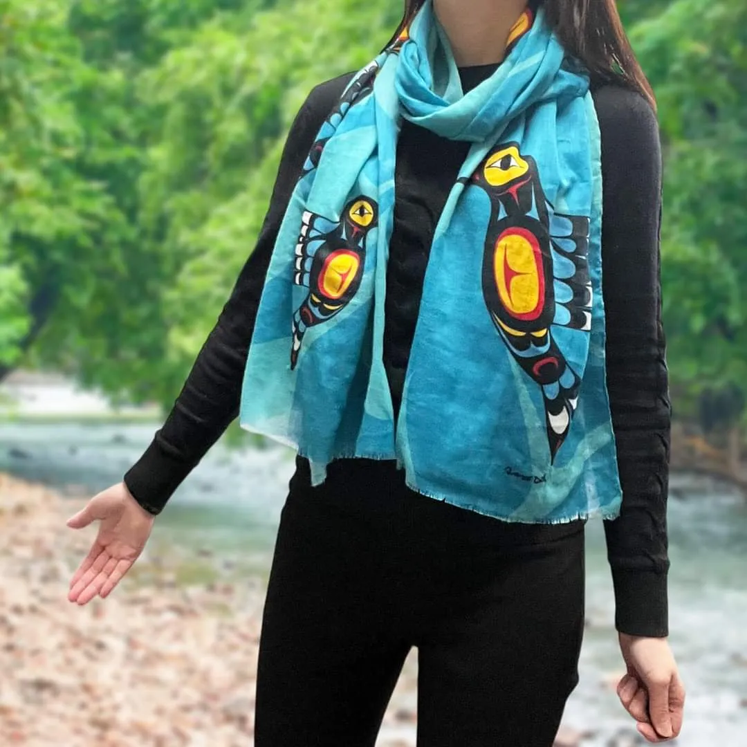 Hummingbird Eco Scarf, artwork by Native artist, Francis Dick