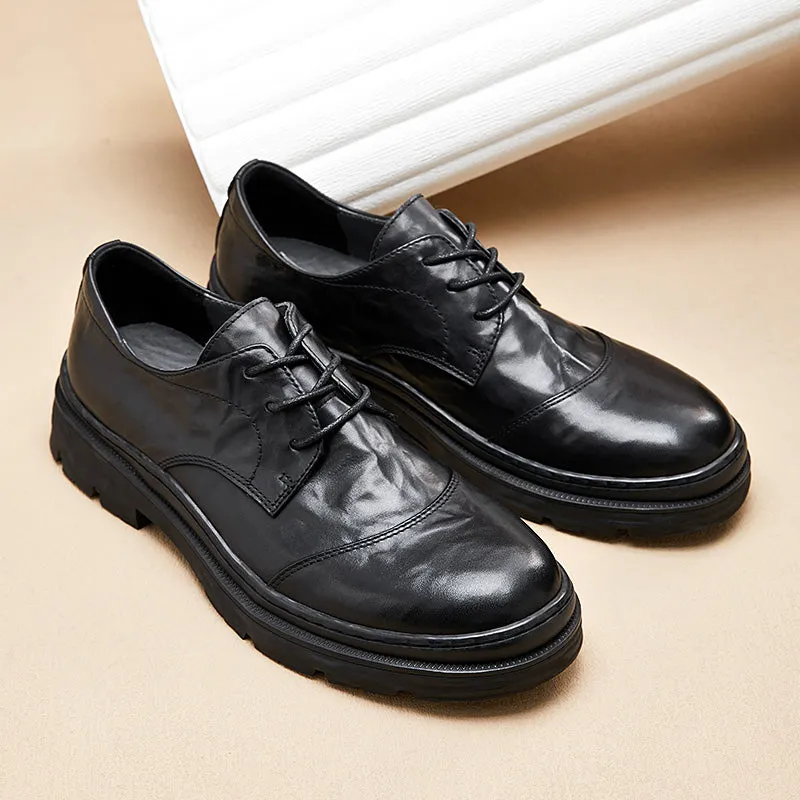 Lavish Leather Lace-Up: Elegant Round Toe Dress Shoes