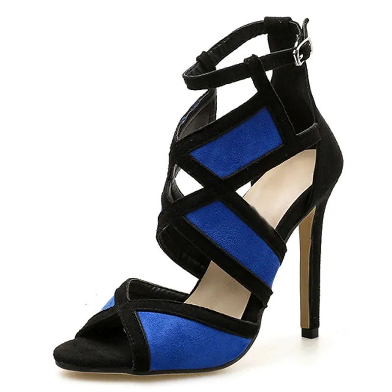 Mufti-color Buckle Strap Hollow Out Open-toe High Heel Shoes