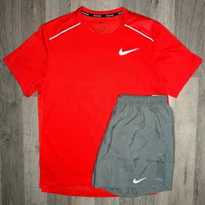 Nike Miler & Challenger Set - Tee & Shorts - Chile Red / Grey