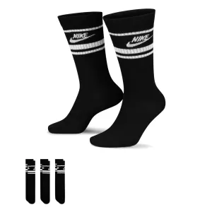 Nike SB Everyday Striped Essential Crew 3 Pack Socks - Black/White