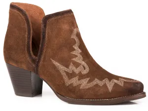 Roper Womens Brown Leather Rowdy Cow Suede Ankle Boots 9