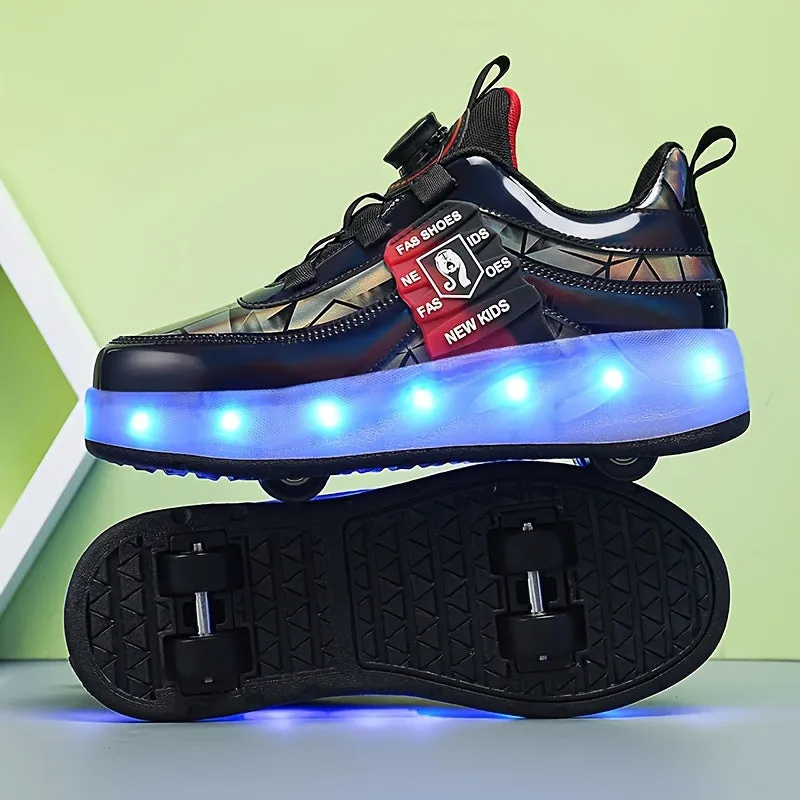 Stylish Unisex LED Light Up Roller Shoes - Comfy Detachable Wheel Skate Sneakers with Rotating Buckle, Breathable Mesh Panels, and Durable Outsoles for Active Boys and Girls