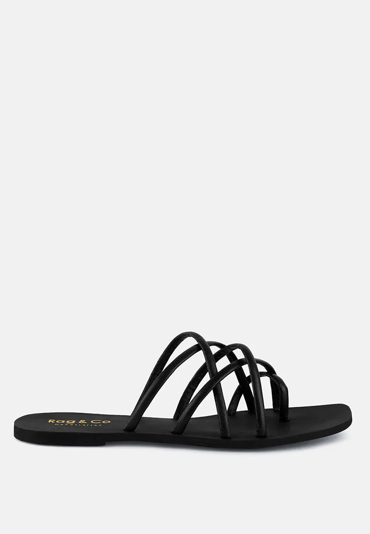 SWEETIN Black Strappy Flat Slip On Sandals